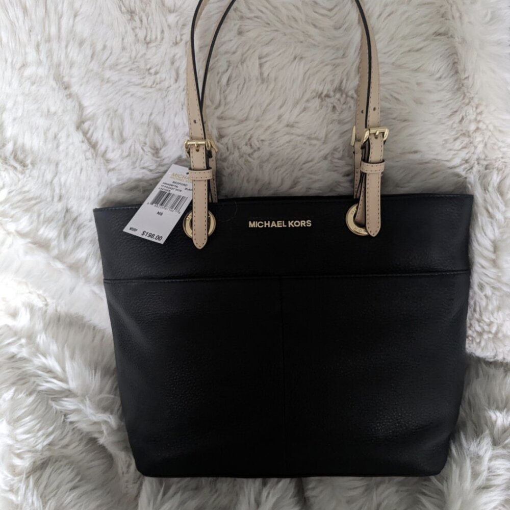 MICHAEL KORS BLACK LEATHER BEDFORD TOTE NWTS